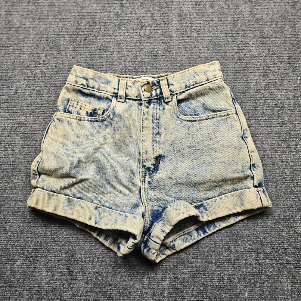 American Apparel High Waisted Acid Wash Denim Shorts Blue RSADM303 Size 25